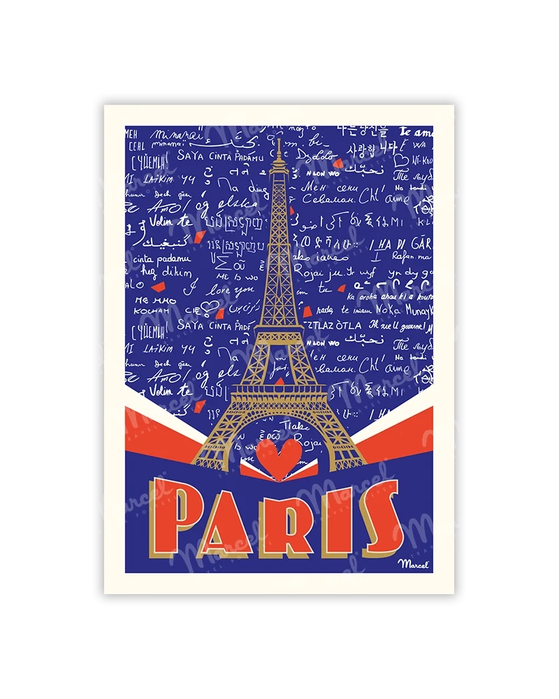 Carte Postale Marcel x Mur des Je t'aime PARIS "Tour Eiffel"