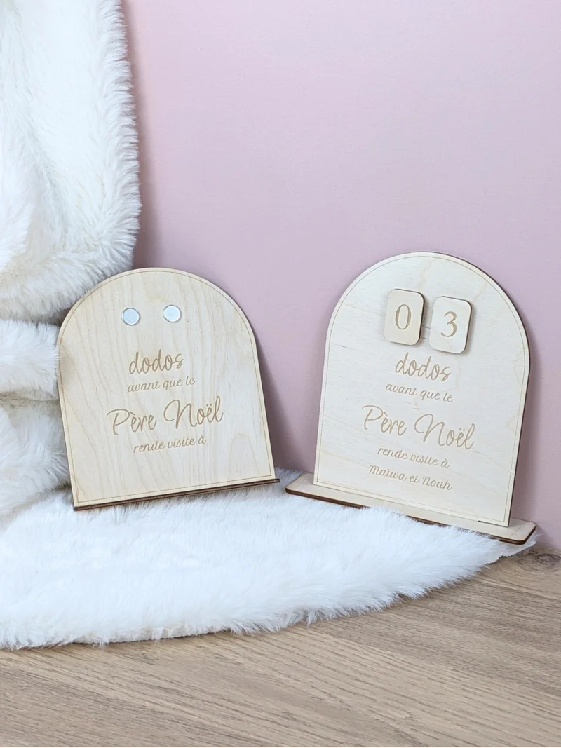 Décompte de Noël en bois - Calendrier aimanté personnalisé