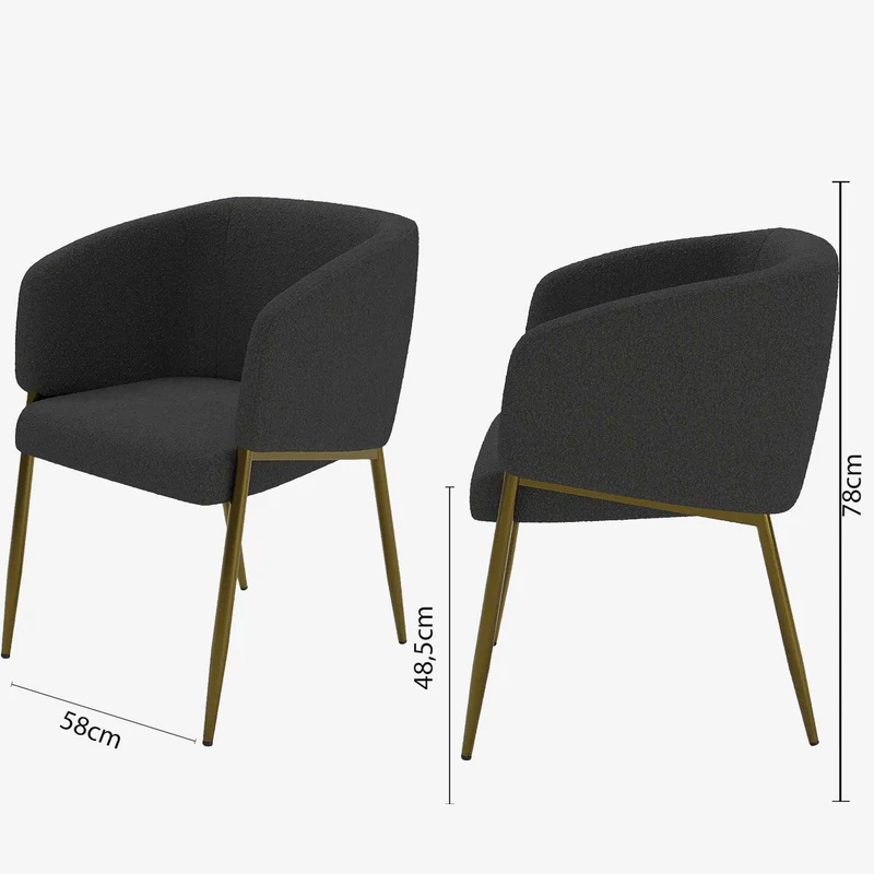 Fauteuil de salle manger bouclette gris fonc Basile