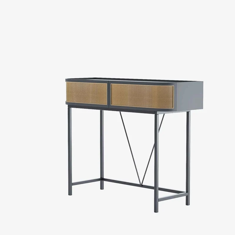 Table console noire avec tiroirs rotin tress , Daphn