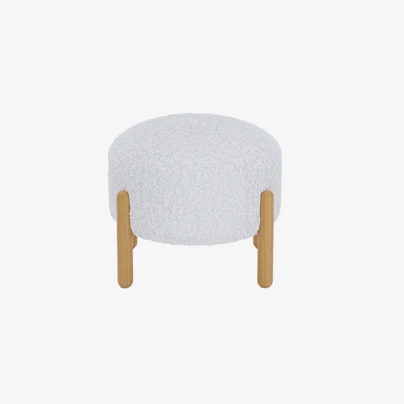 Pouf laine boucl e blanche & bois Cam lia