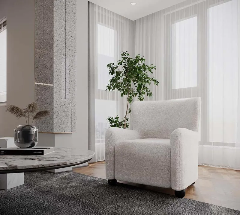 Fauteuil blanc effet laine boucl e