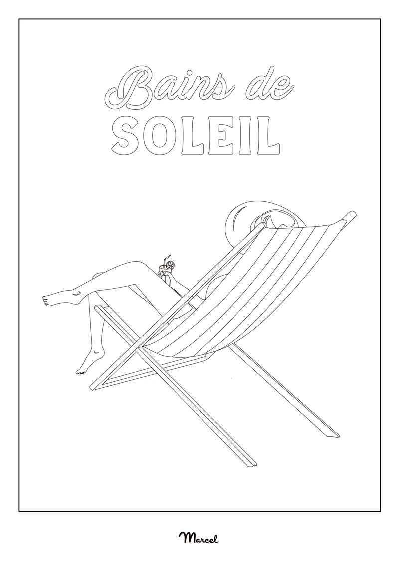 Carte Postale A5 à colorier "Bains de Soleil"