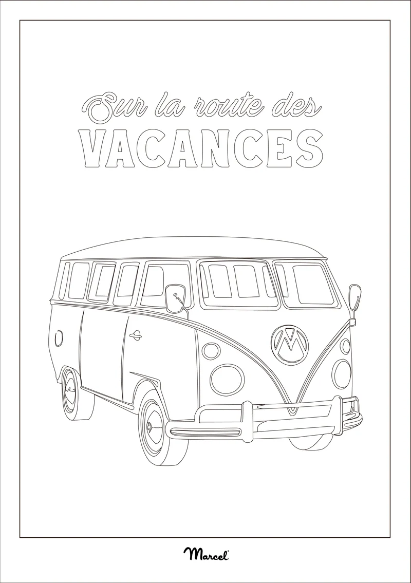 Carte Postale A5 à colorier "Sur la route des vacances en Van"