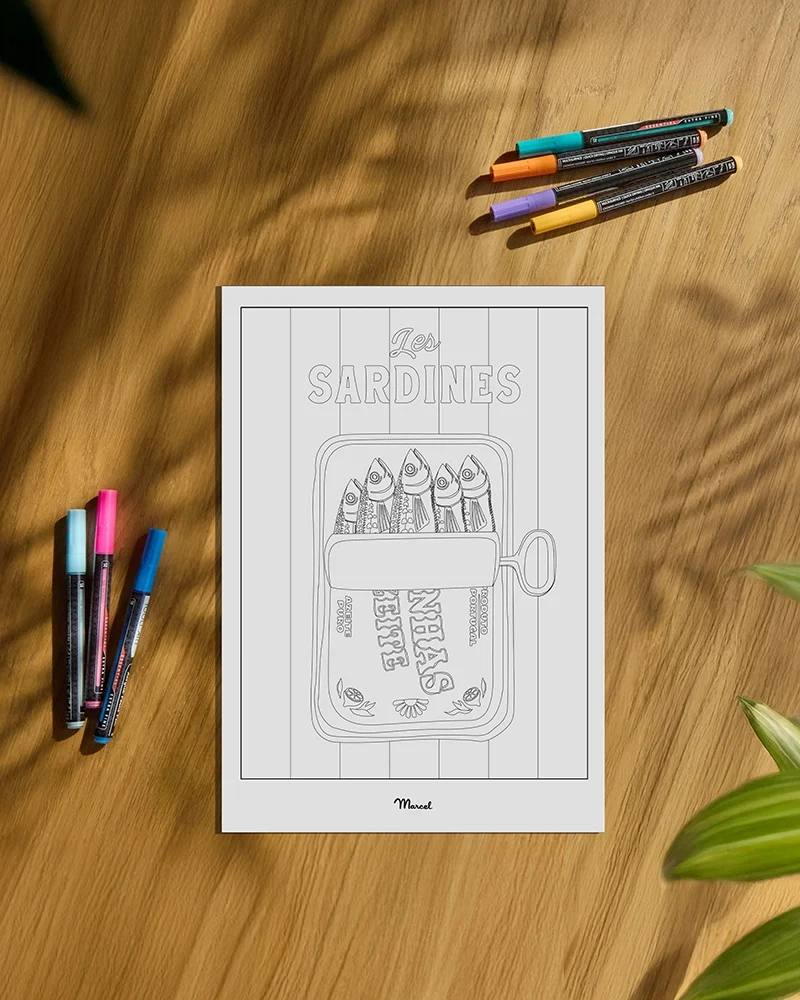 Carte Postale A5 à colorier "Sardines"