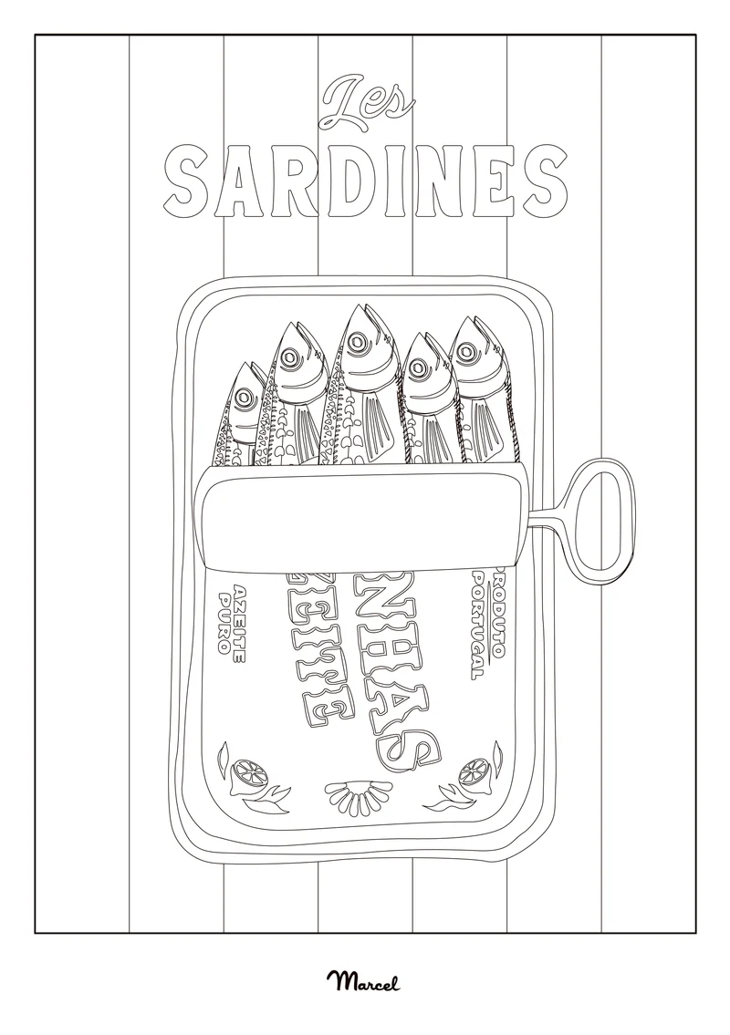 Carte Postale A5 à colorier "Sardines"