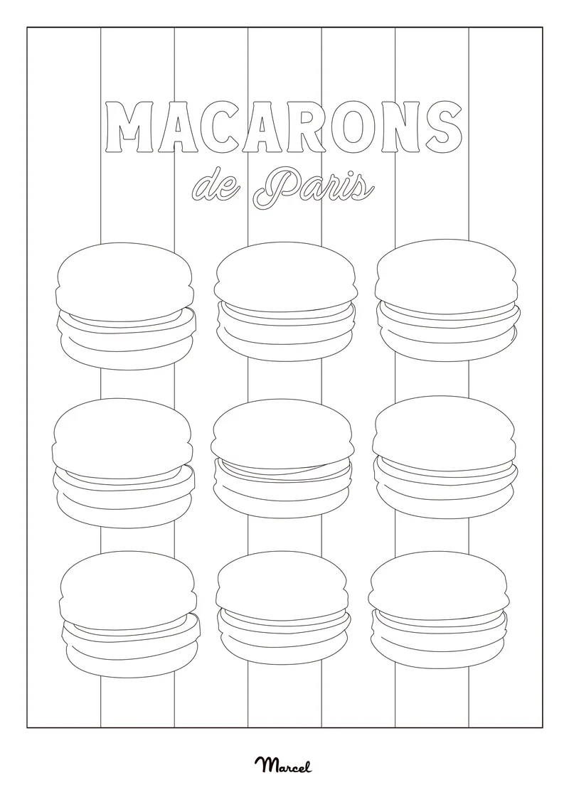 Carte Postale A5 à colorier PARIS "Macarons"