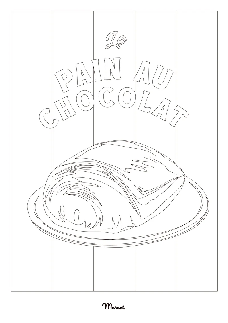 Carte Postale A5 à colorier "Pain au Chocolat"