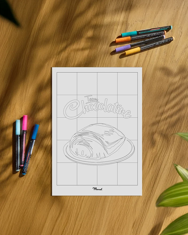 Carte Postale A5 à colorier "Team Chocolatine"