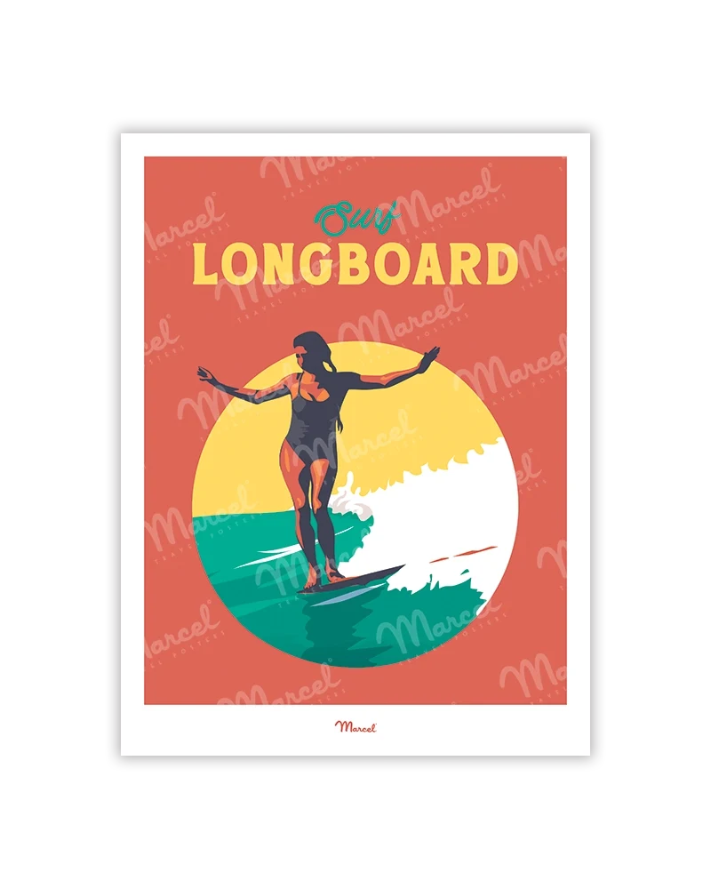 Carte Postale Travel Color "Surf Longboard"