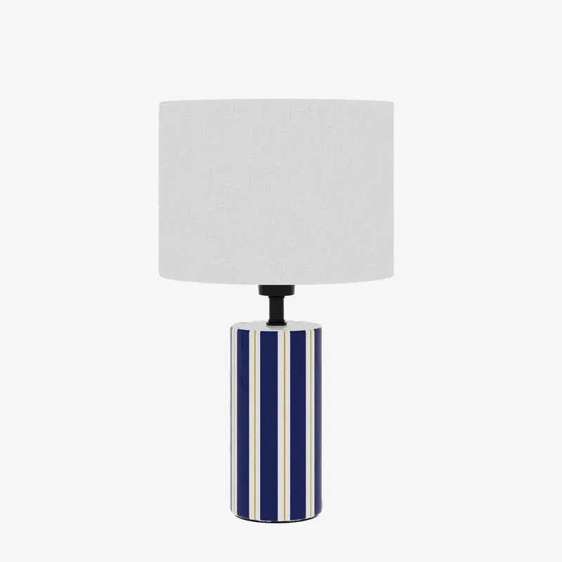 Lampe Poser Hopper - C ramique Bleue & Abat-jour Lin