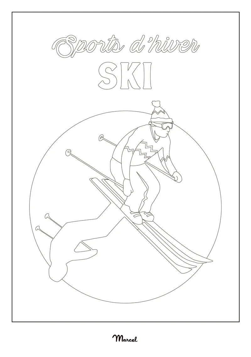 Carte Postale A5 à colorier "Le Ski"