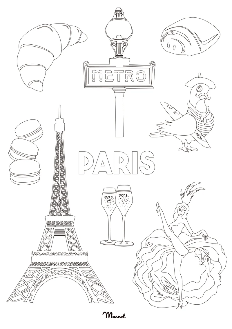 Carte Postale A5 à colorier PARIS "Mix"