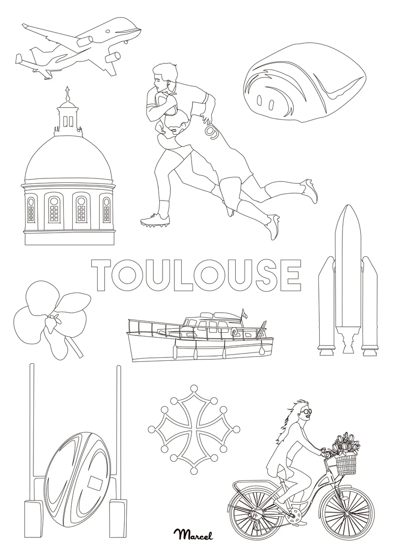 Carte Postale A5 à colorier TOULOUSE "Mix"