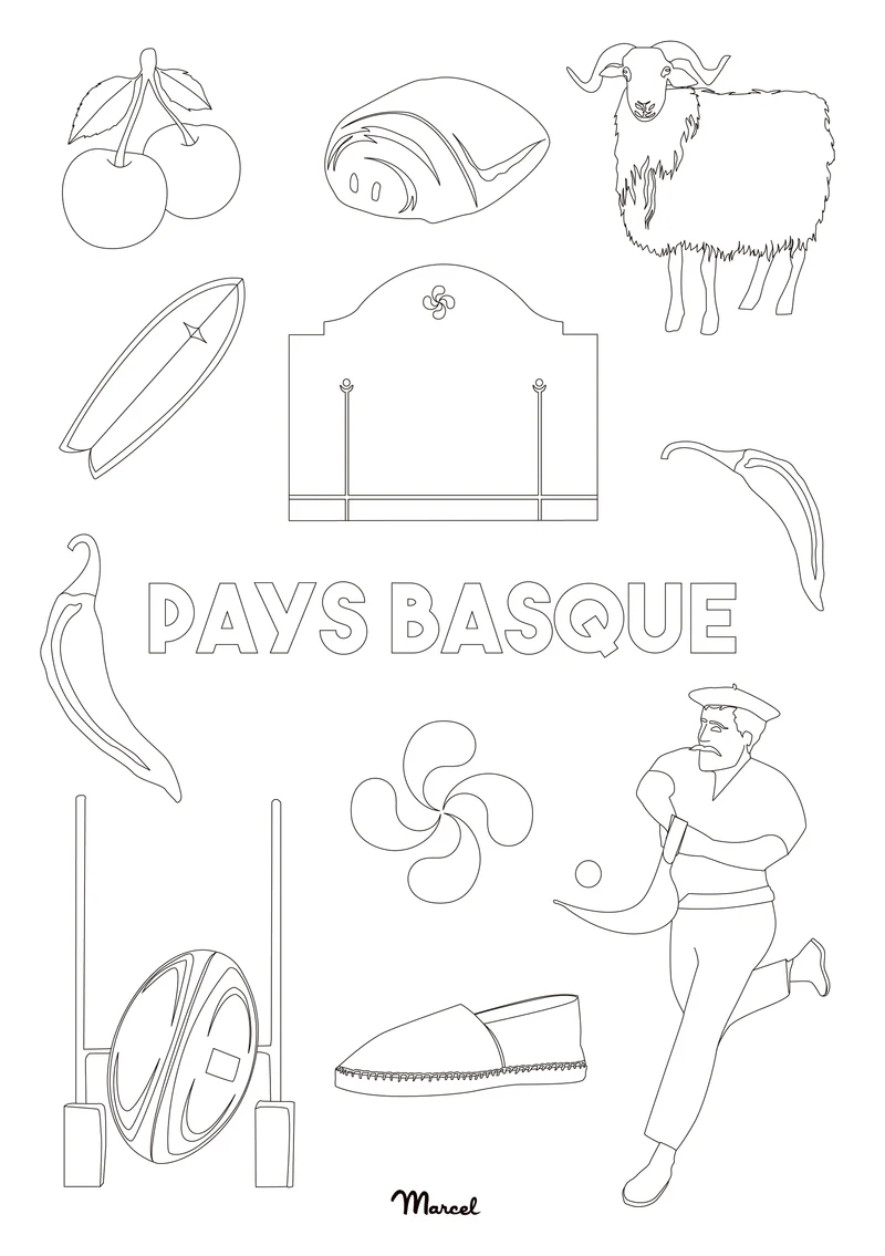 Carte Postale A5 à colorier PAYS BASQUE "Mix"