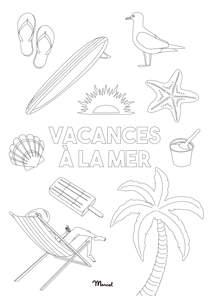 Carte Postale A5 à colorier Vacances à la Mer "Mix"
