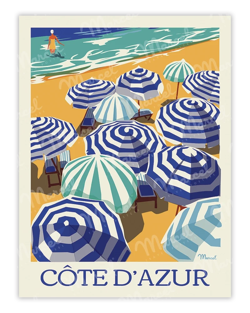 Affiche CÔTE D’AZUR "Les Parasols"