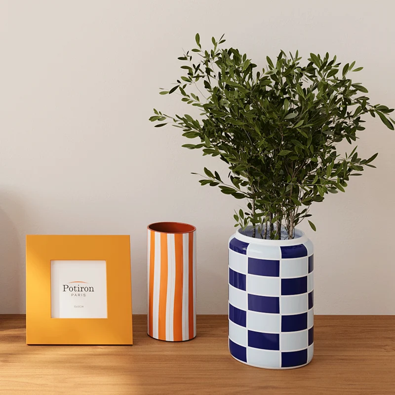 Vase cylindrique rayures orange, Orlando - mod le medium