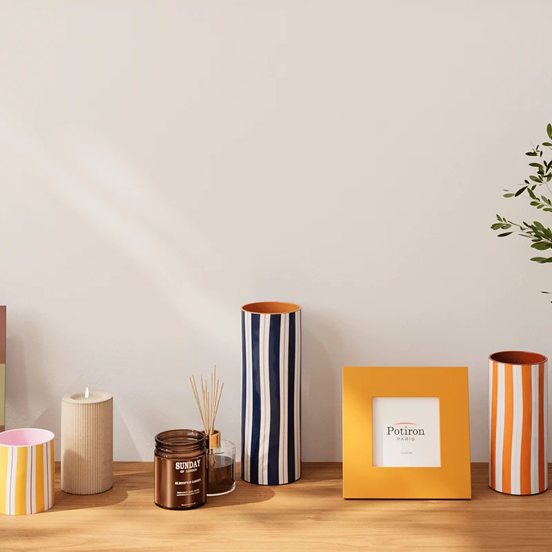 Vase cylindrique rayures bleu, Orlando - grand mod le