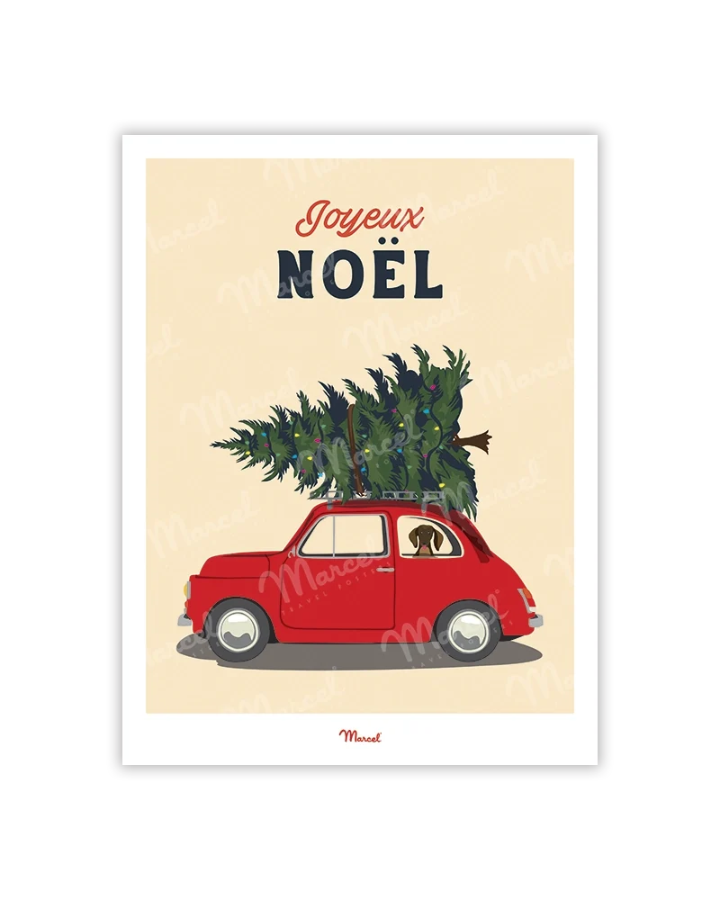 Carte Postale Travel Color "Voiture et sapin de Noël"
