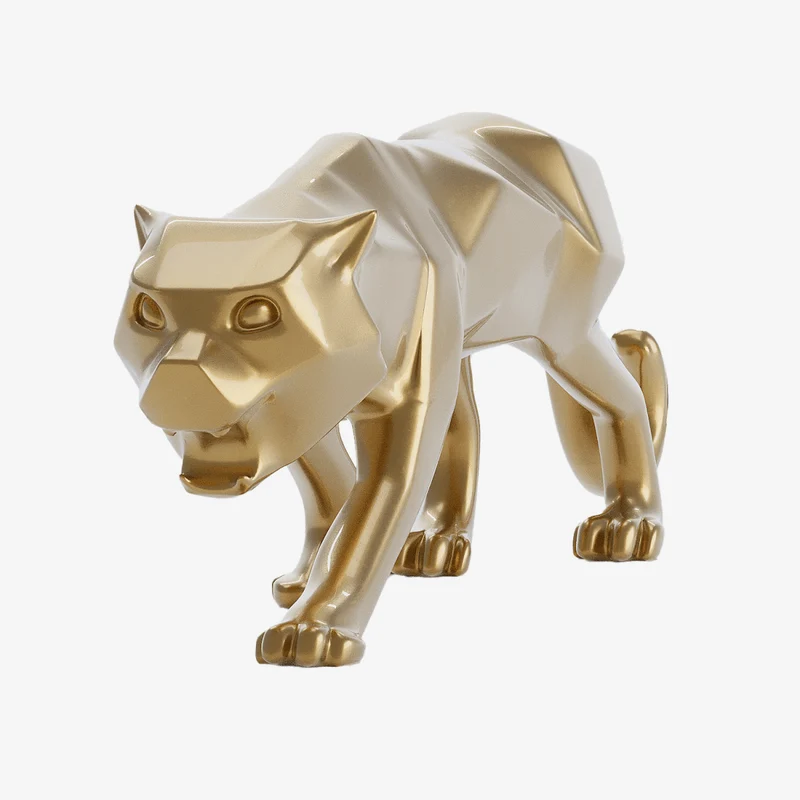 Grande statue en r sine l opard origami dor es