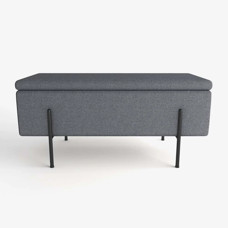 Banquette-coffre gris fonc en bois, m tal et tissu