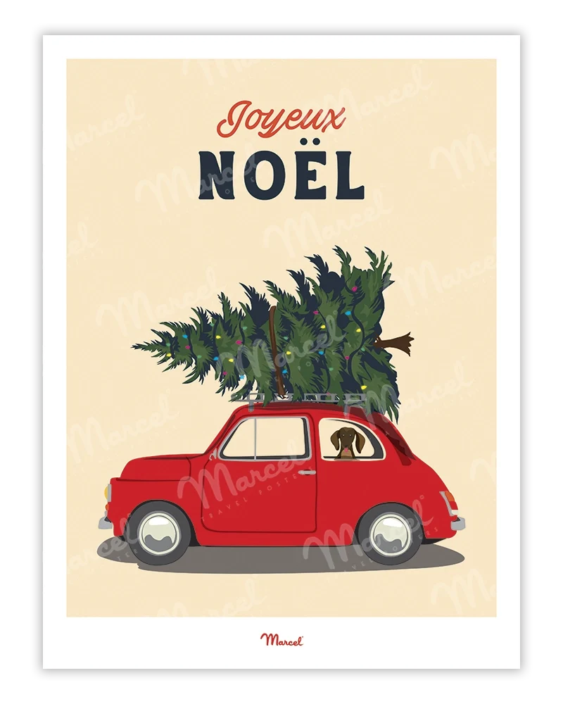 Affiche Travel Color Noël "Voiture et Sapin de Noël"