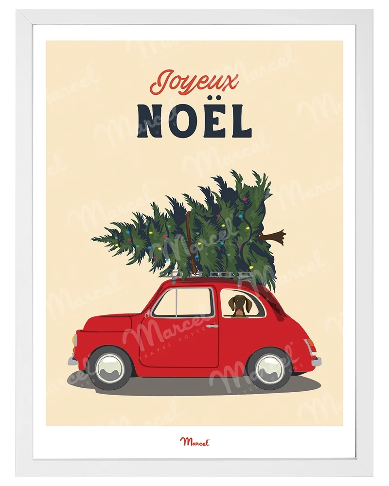 Affiche Travel Color Noël "Voiture et Sapin de Noël"