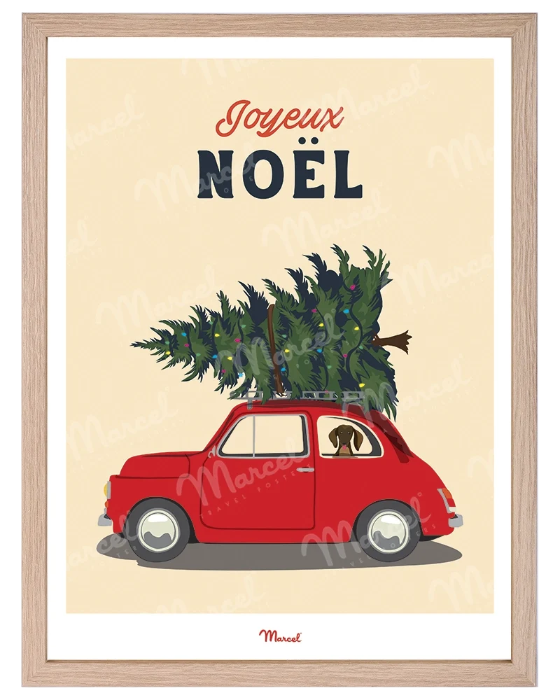 Affiche Travel Color Noël "Voiture et Sapin de Noël"