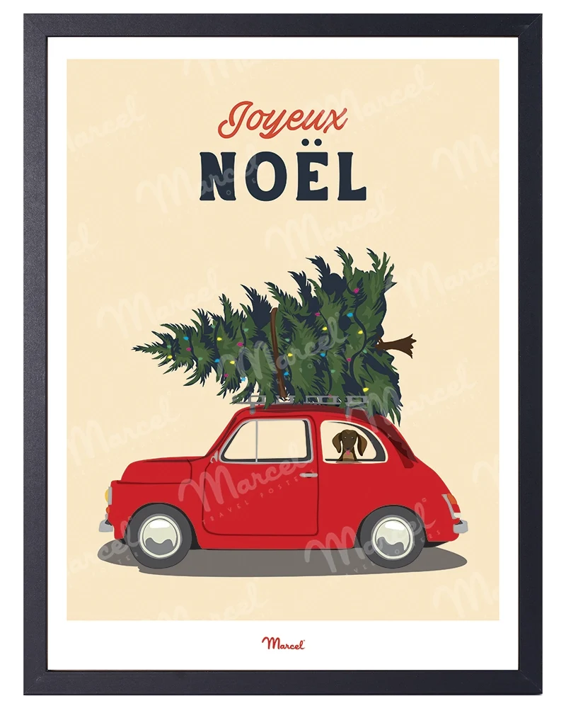 Affiche Travel Color Noël "Voiture et Sapin de Noël"