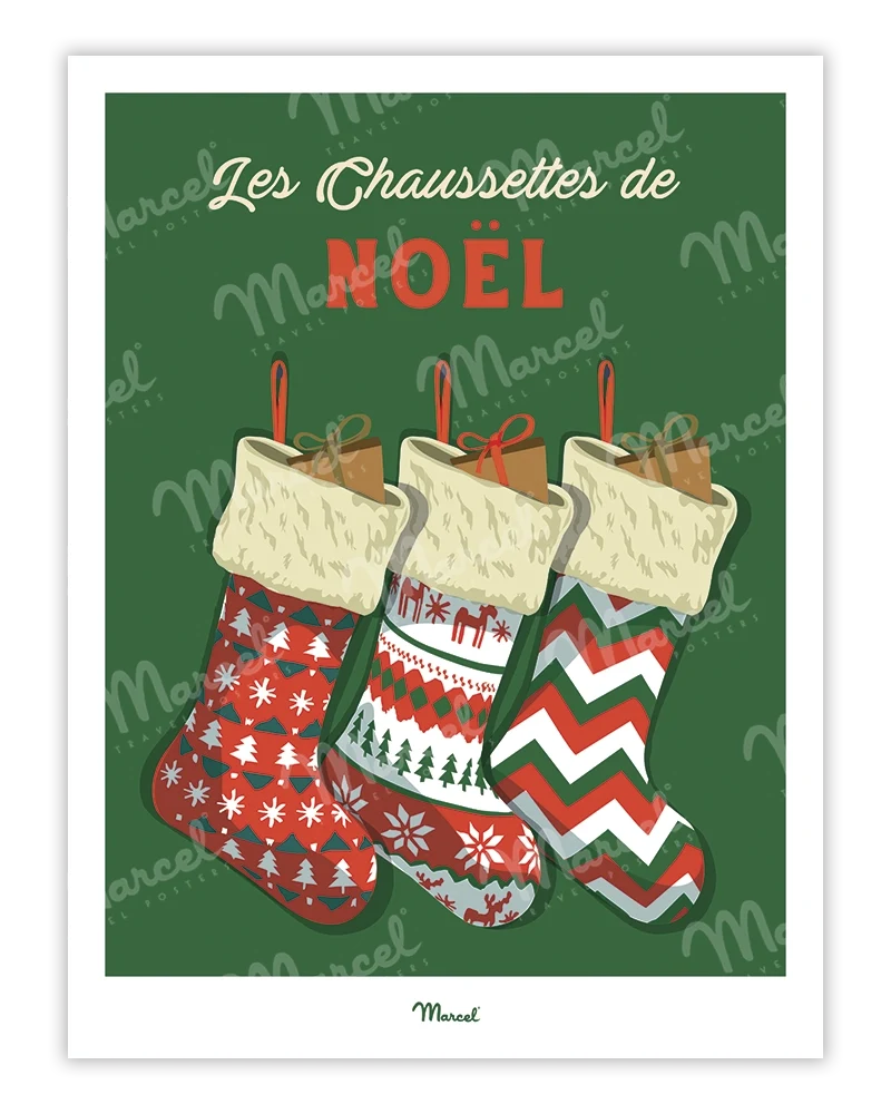 Affiche Travel Color Noël "Les chaussettes"
