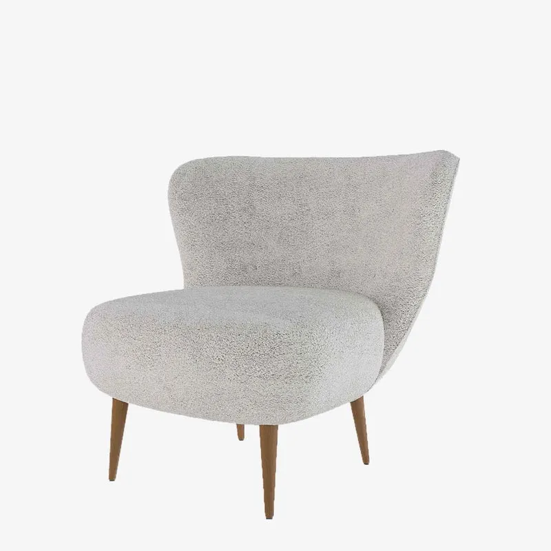 Fauteuil en tissu bouclette gris-cr me et bois