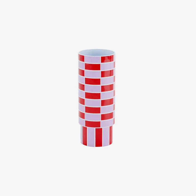 Vase céramique tube à damier rouge Sofia