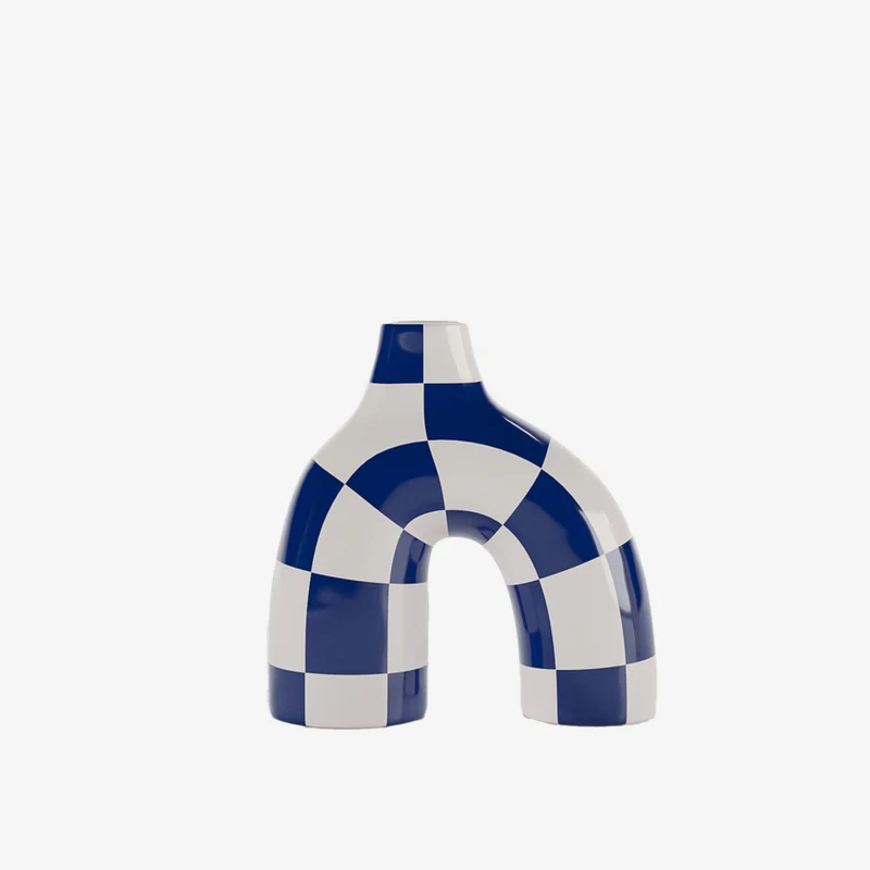 Phoenix - Vase art moderne damier bleu marine