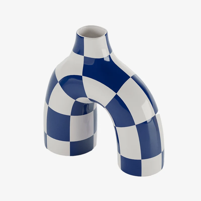 Phoenix - Vase art moderne damier bleu marine