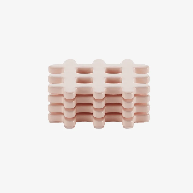 Lot de 4 dessous de verre, carr c ramique tress e rose