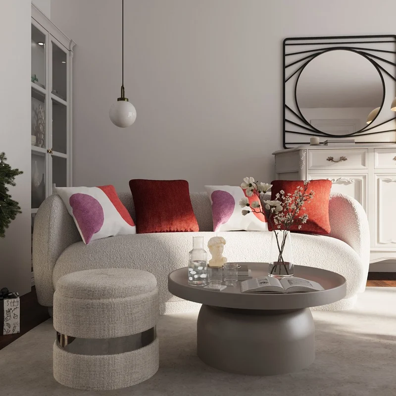 Pouf rond en tissu et métal avec rangement