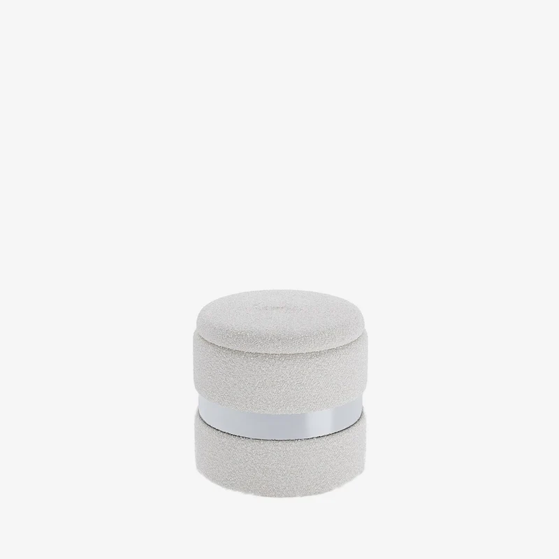 Pouf rond bouclette & métal argenté avec rangement