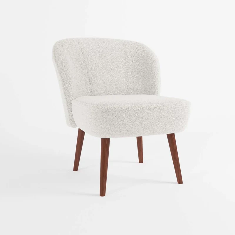 Petit fauteuil de salon, blanc effet laine bouclée
