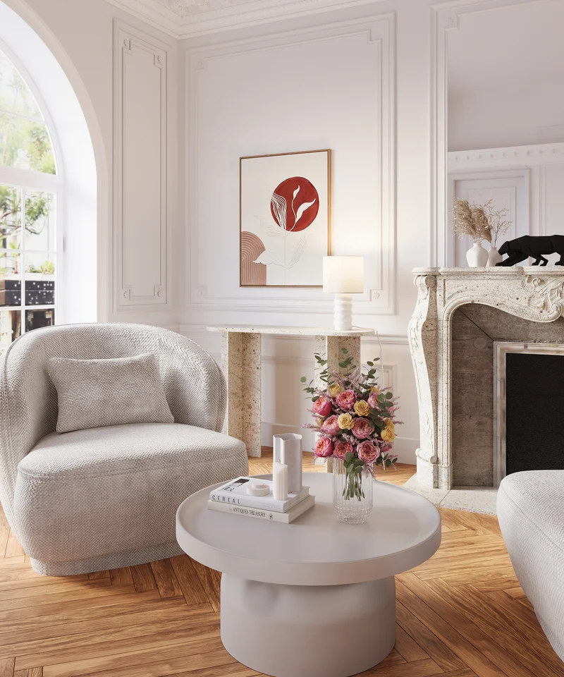 Fauteuil design tissu chenille blanc Pablo