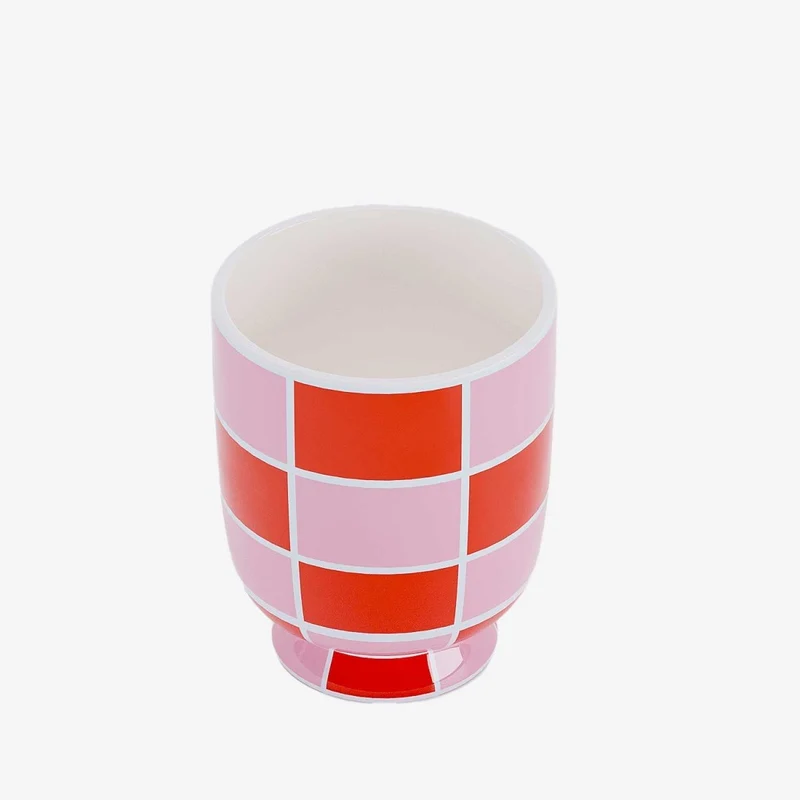 Vase d coratif en c ramique damier orange Gen ve