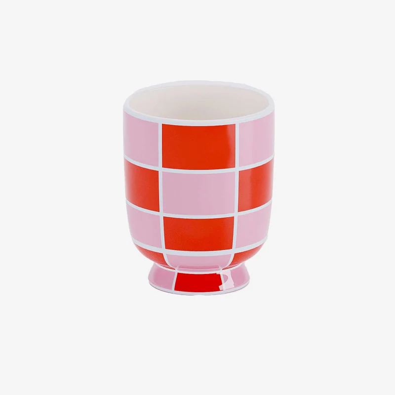 Vase d coratif en c ramique damier orange Gen ve