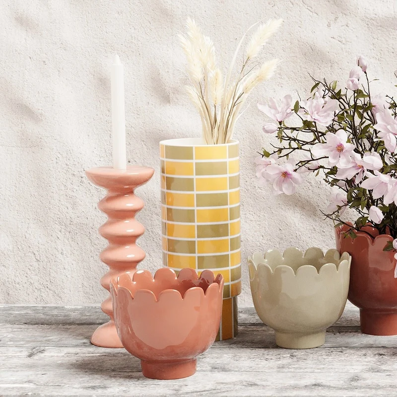 Vase c ramique tube damier jaune Sofia