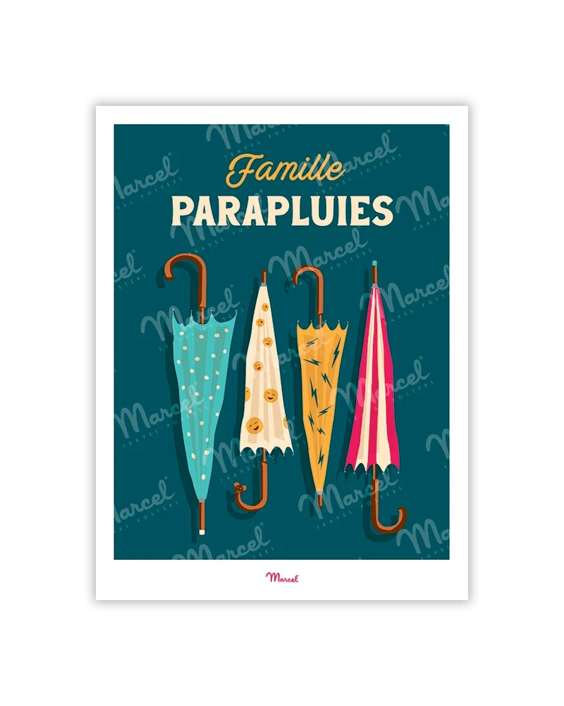 Carte postale Travel Color "Famille parapluies"