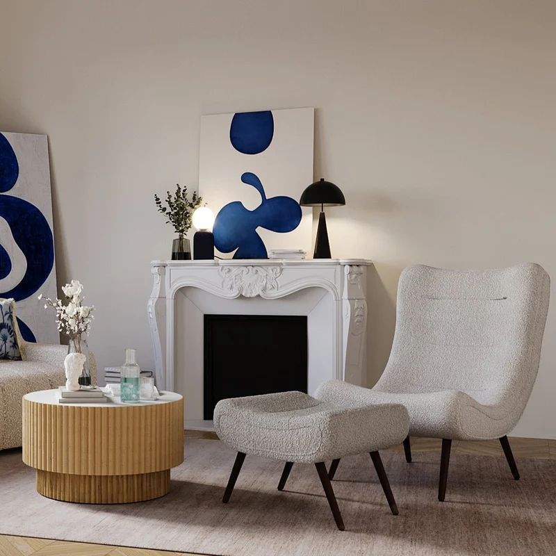 Fauteuil avec repose-pieds bouclé