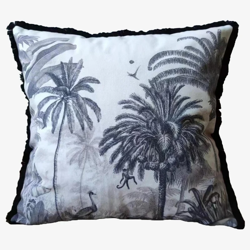 Coussin palmiers noir et blanc d houssable Kob