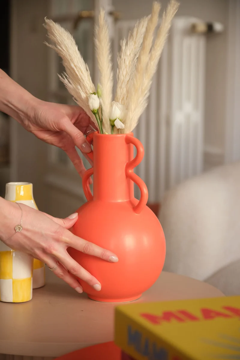 Vase amphore 4 poign es en c ramique orange terracotta Florence