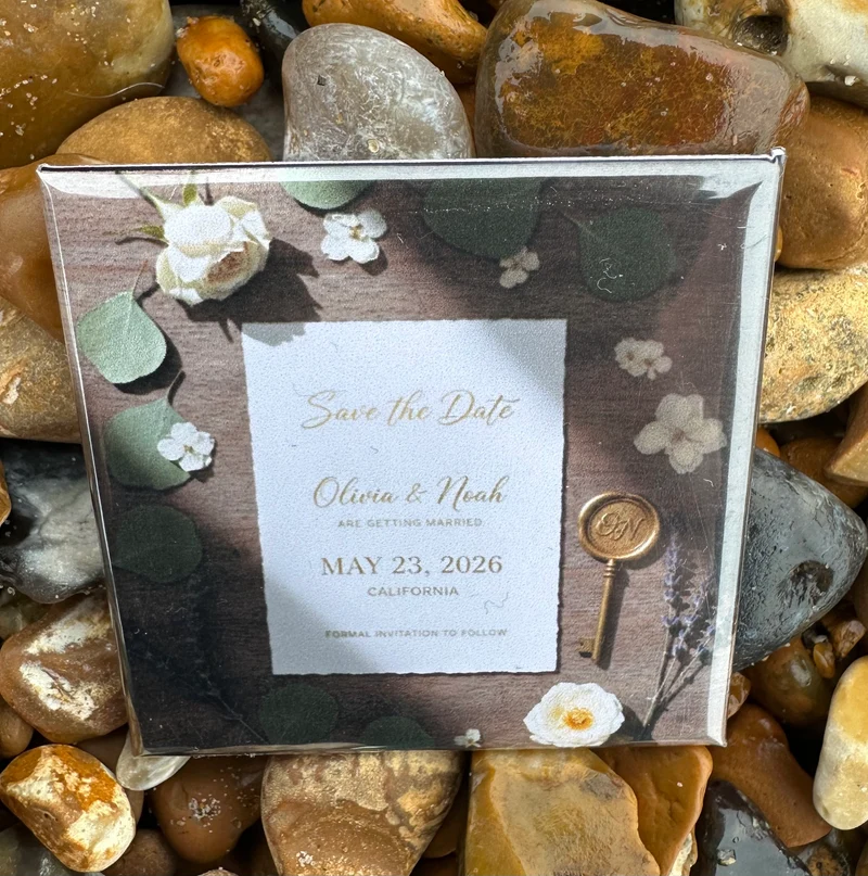 Save the Date customised 50mmx50mm square magnet