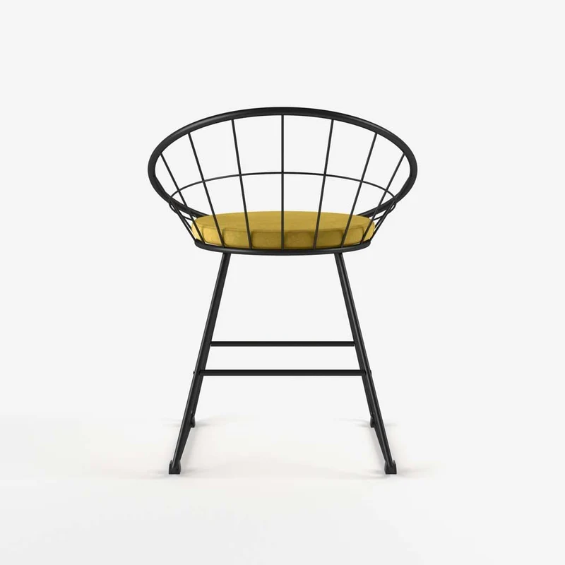 Chaise en métal noir et velours jaune moutarde