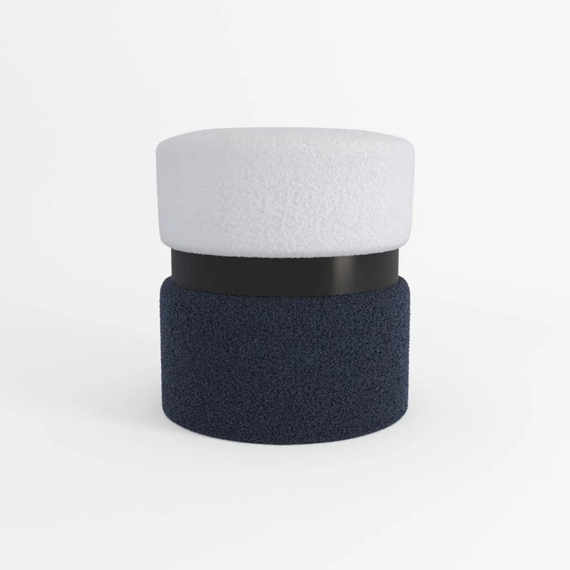 Pouf contemporain, bicolore bleu et métal noir